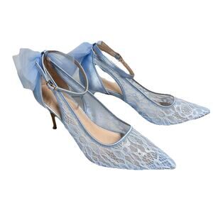 Coutgo Baby Blue Satin Lace High Heel Shoes size 9 Wedding Cocktail Formal Prom